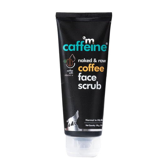 Tube of caffeine coffee face scrub on a white background