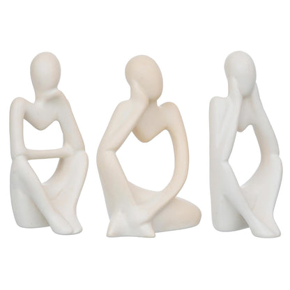 eCraftIndia Resin Decorative Thinking Human Figurines Statues Showpieces (Set of 3, White)| Home Decor Items for Living Room Bedroom Hall Office Desk Bookshelf Table| Home Decor Gifts for Birthday