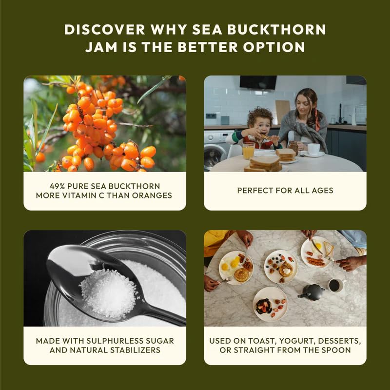 WellWith Sea Buckthorn Jam for Kids 250g, Pack of 1 | No Added Sugar | Made with Himalayan Sea Buckthorn Berries | Natural Fruit Spread for Bread, Toast, Pancakes & Sandwiches | Ideal For Breakfasts and Snacks.