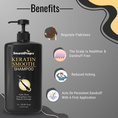 Smartdrops Keratin Shampoo for Frizzy & Dry Hair | Dandruff Care & Hair Fall Control | Repairs Damaged Hair | For Men & Women’s Hair Shampoo | 1 Ltr