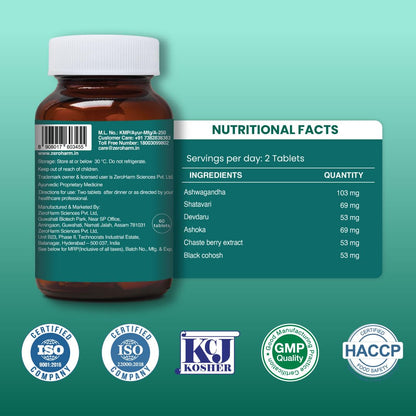 ZEROHARM Narie Teen Girl Formula | Shatavari, Ashwagandha & Chaste Berry Extract | Supports Puberty, Regular Cycles, Hormone Balance, Mood Swings, and Period Cramps for Women & Girls | 60 Tablets