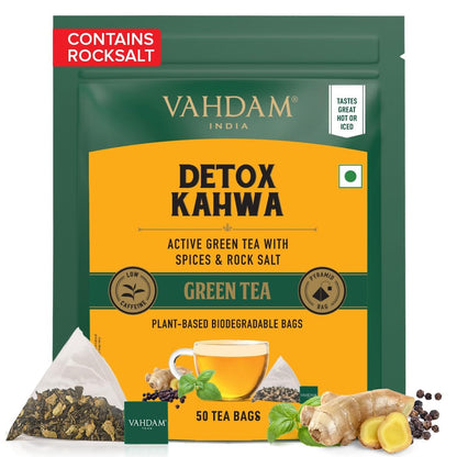 VAHDAM Detox Kahwa - 50 TB | Desi 6-Spice Blend | Aids Digestion, Boosts Immunity & Metabolism | Ginger, Tulsi, Cloves & Rock Salt | Non-GMO