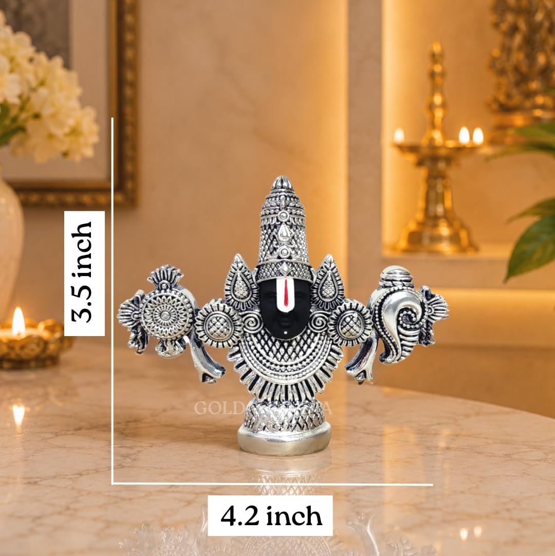 Gold Art India Lord Venkateswara Balaji Idol | Silver-Plated Antique Matte Finish | 3.5 x 4.2 inch | Tirupati Balaji Statue for Home Mandir, Office & Gift Purpose