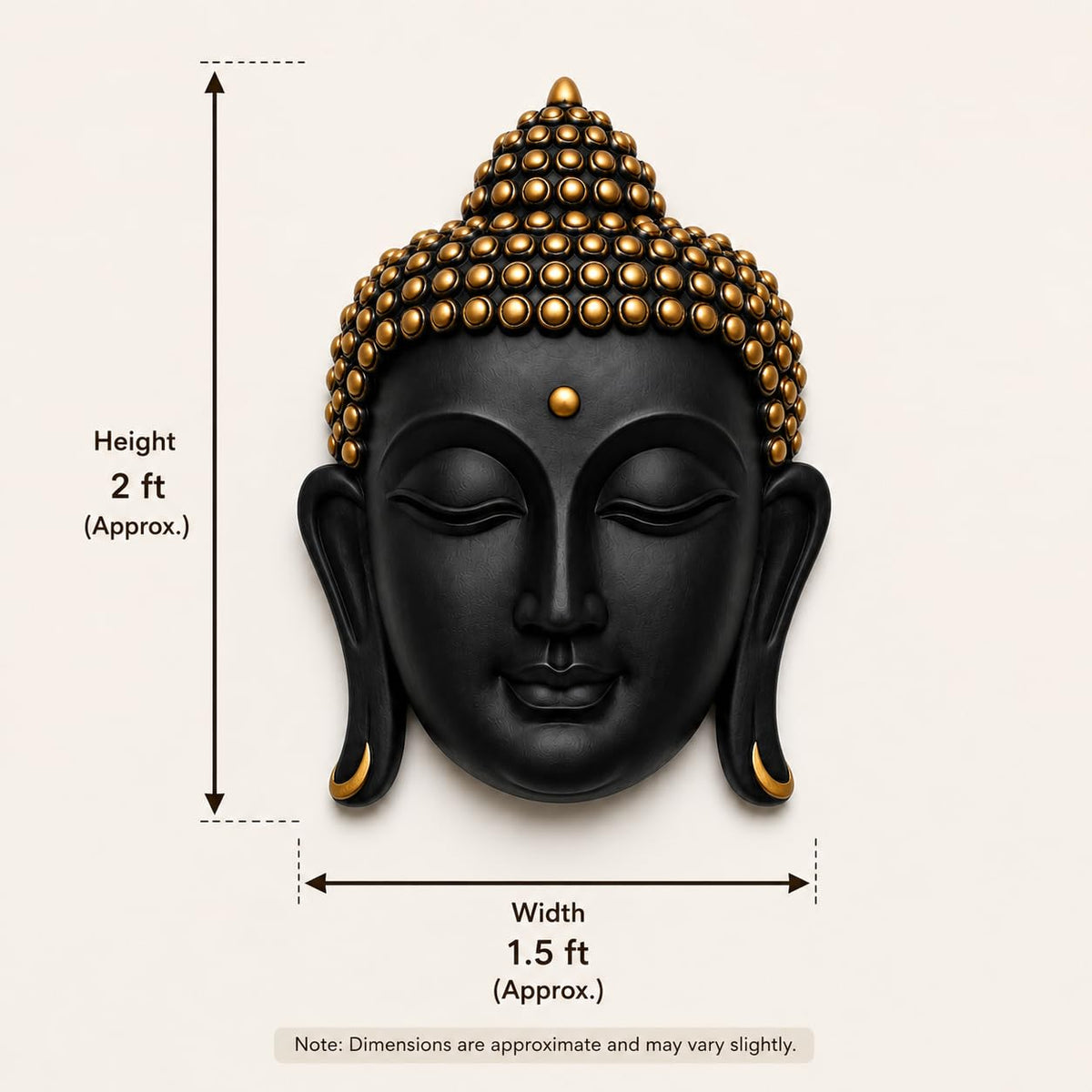 Black & Gold Buddha Face Wall Hanging Statue for Home Decor, Premium Resin Meditation Buddha Wall Art for Living Room, Office, Temple, Yoga Room & Spiritual Decoration