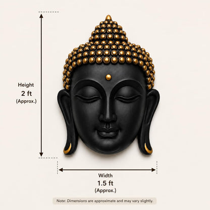 Black & Gold Buddha Face Wall Hanging Statue for Home Decor, Premium Resin Meditation Buddha Wall Art for Living Room, Office, Temple, Yoga Room & Spiritual Decoration