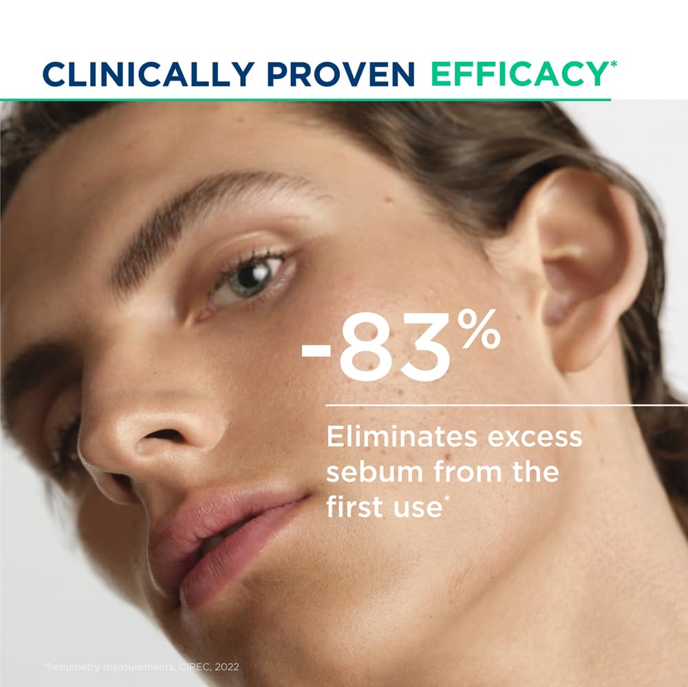 Advertisement for a skincare product showing a close-up of a person's face with text highlighting clinical efficacy.