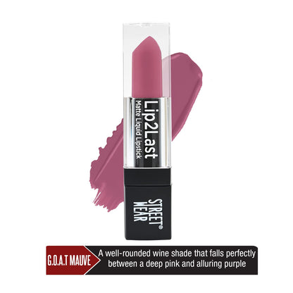 STREET WEAR Lip2Last Matte Liquid Lipstick -G.O.A.T Mauve (Mauve) - 5 ml - Transferproof, Smudgeproof, Mask Friendly, Non-Drying Formula, Enriched With Vitamin E - Lasts AM To PM!