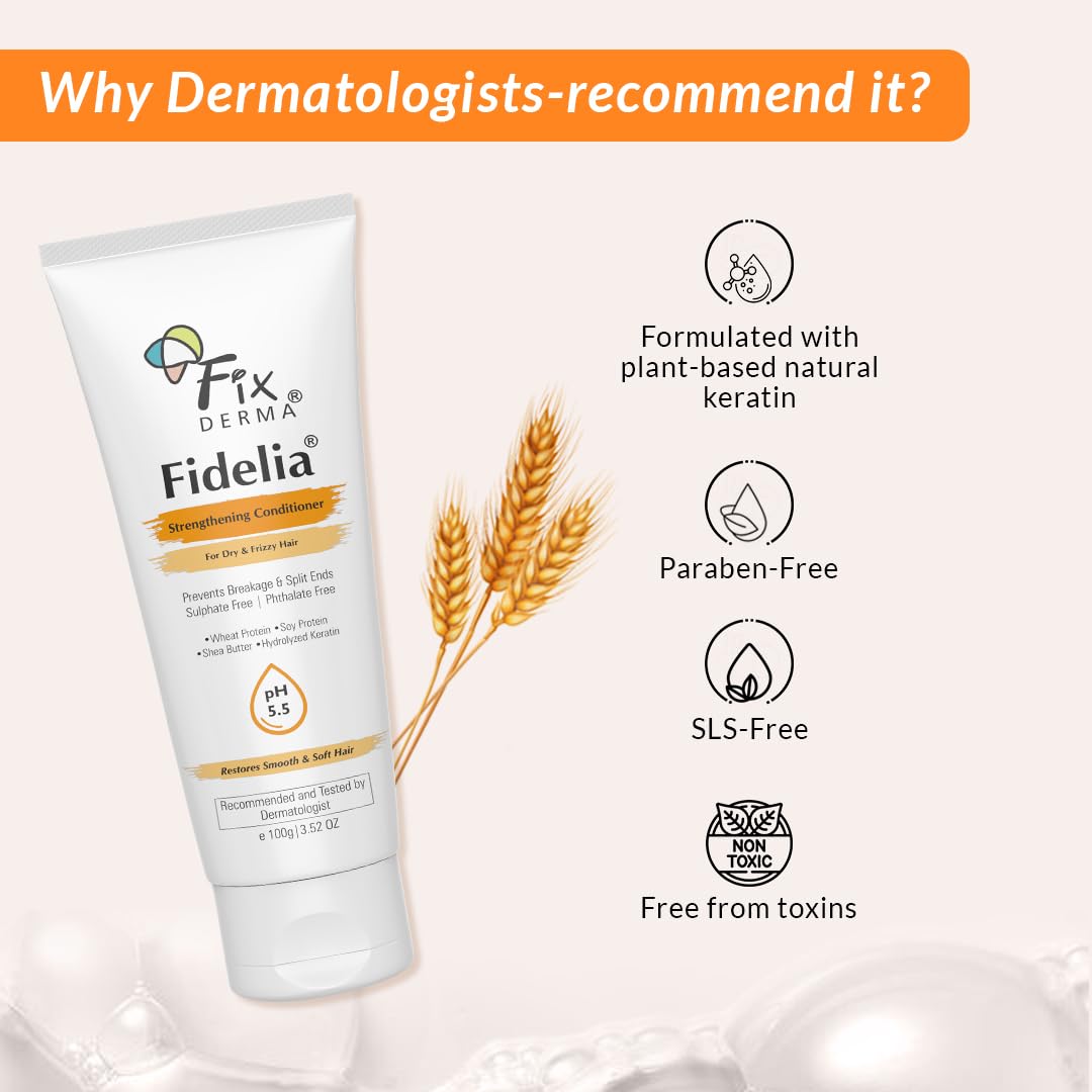 Fixderma Fidelia Strengthening Conditioner with Shea Butter & Wheat Protein for Frizzy & Dry Hair | Conditioner for Women & Men | Hair Conditioner - 100gm (Pack of 1)
