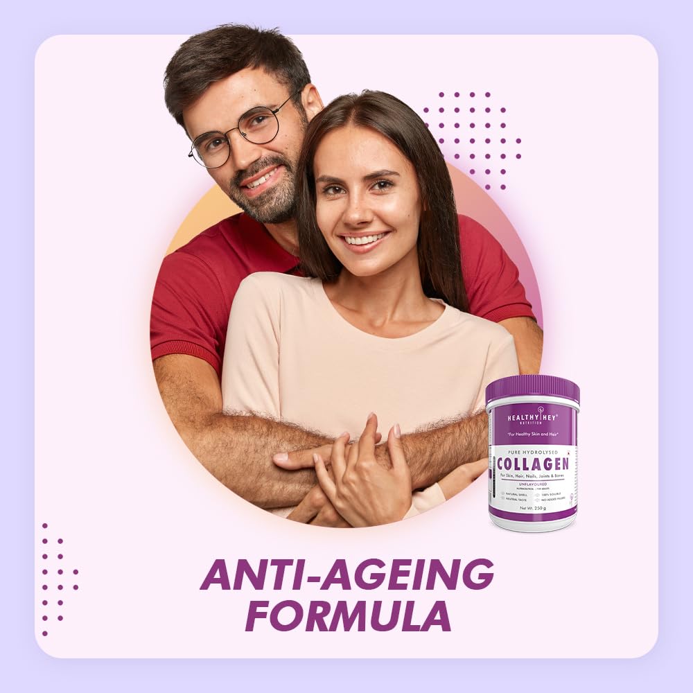 Zephivo HealthyHey Nutrition Collagen Powder | Collagen Supplement for Glowing Skin | Pure Hydrolysed Collagen Powder for Women and Men | Unflavoured - 250 gm
