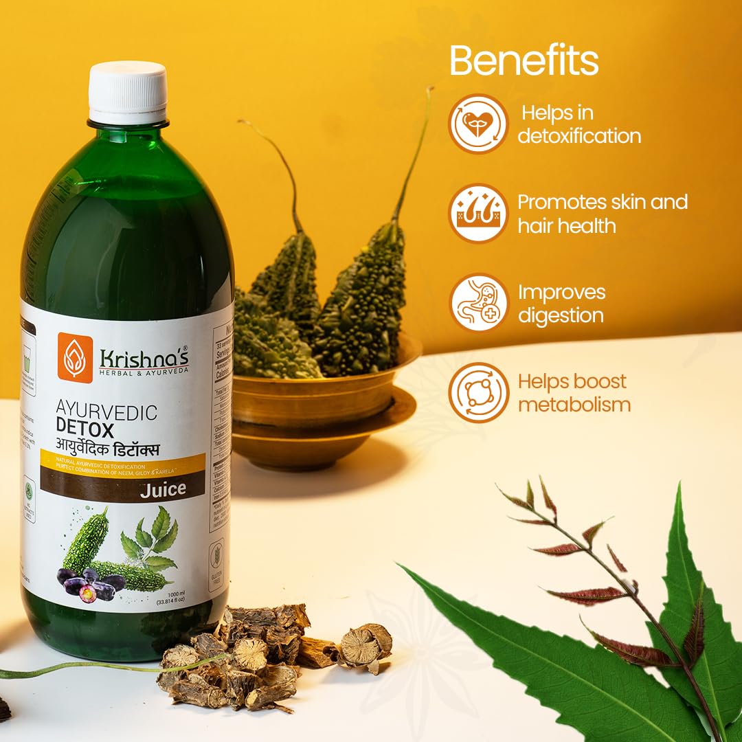 KRISHNA'S HERBAL & AYURVEDA Ayurvedic Detox Juice 1000 ml | Ayurvedic Detoxification | Perfect combination of giloy, karela, jamun & neem