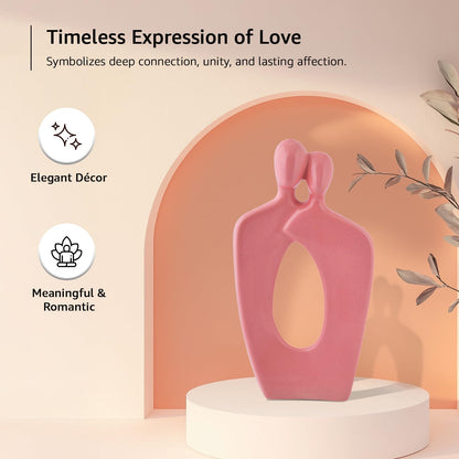 Inseparable Ceramic Couple Figurine | A Timeless Expression of Love & Unity | Elegant Décor for Any Setting – Pack of 1, Pink