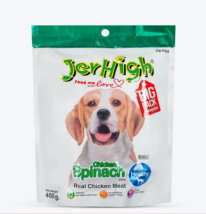 JerHigh Spinach Stick Adult Dog Treats with Real Chicken Meat - 400 Gm (Pack of 1)