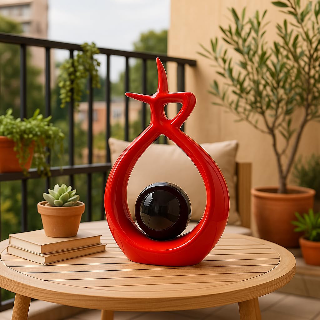 Ceramic Spiral Design Statue Home Decoration (Pack of 1, RED & Black)