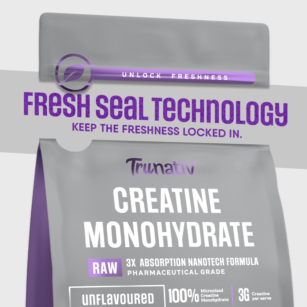 Trunativ Pure Micronised Creatine Powder | Creatine Monohydrate Supplement for Strength, Fast-Absorption, Recovery & Lean Muscle | Gut-Friendly | 100g (33 Servings)