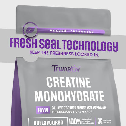 Trunativ Pure Micronised Creatine Powder | Creatine Monohydrate Supplement for Strength, Fast-Absorption, Recovery & Lean Muscle | Gut-Friendly | 100g (33 Servings)
