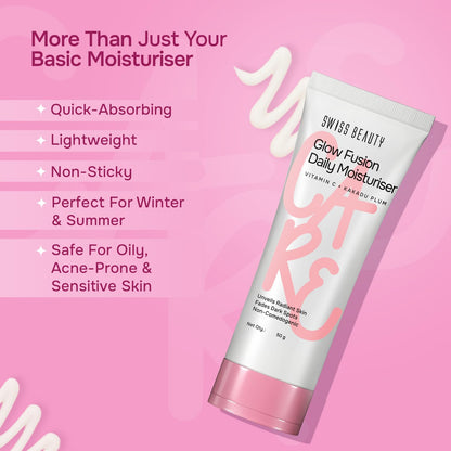 Swiss Beauty Care Glow Fusion Daily Moisturiser | With Vitamin C & Kakadu Plum Extract | Niacinamide & Orange Peel Extract | Boosts Glow | Fades Pigmentation | Super Hydrating | 50g