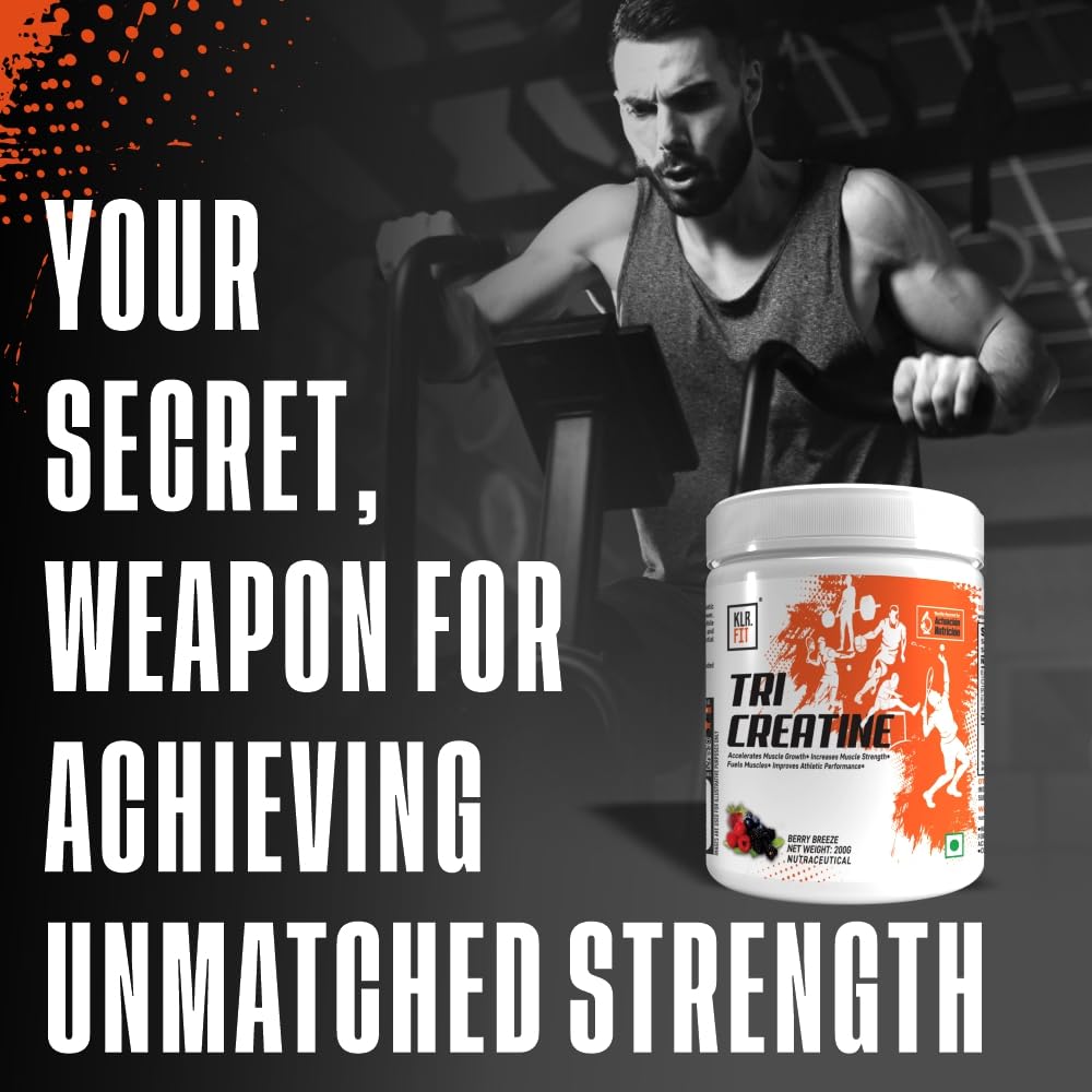 Tri Creatine Powder I Muscle Growth Supplement I 200 Gm I 40 Servings I Boosts Athletic Performance I Berry Breeze flavour