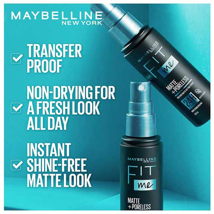Maybelline New York Setting Spray, Transfer-proof, 24H Oil-Control Formula With Witch Hazel, Fit Me Matte + Poreless, 60 ml
