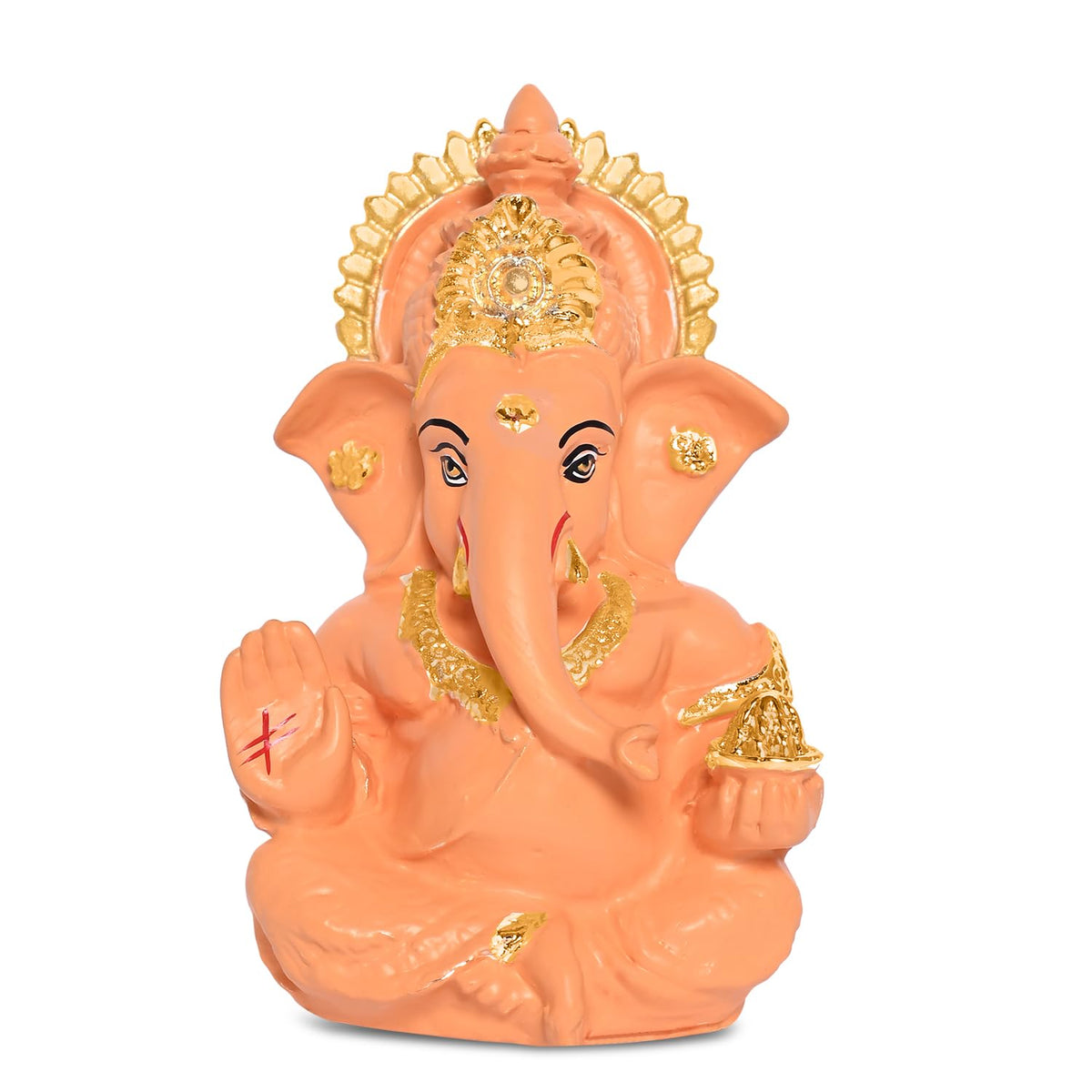 24K Gold Plated Resin Lord Ganesha Idol for Car Dashboard, Tabletop|Ganesh Statue for Good Luck and Success|Ganpati Murti for Home Decor Mandir, Office Desk Puja Gift Light Orange (8.4x4.2cm)