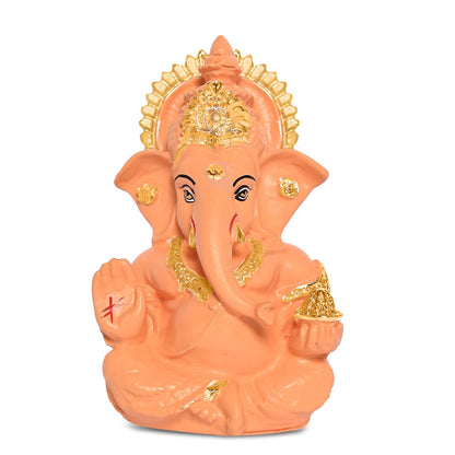 24K Gold Plated Resin Lord Ganesha Idol for Car Dashboard, Tabletop|Ganesh Statue for Good Luck and Success|Ganpati Murti for Home Decor Mandir, Office Desk Puja Gift Light Orange (8.4x4.2cm)