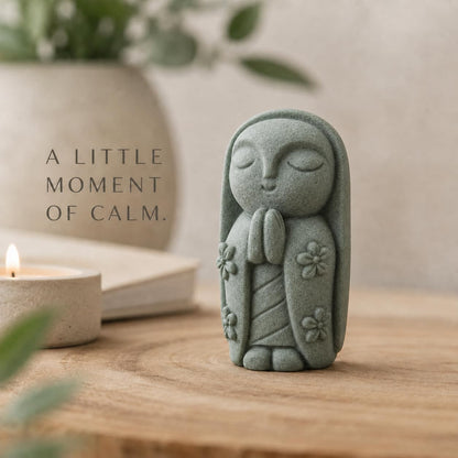 Street27 3Pcs Zen Monk Statue Set, Mini Sandstone Buddha Monk Figurines for Home, Office Desk, Aquarium, Car Dashboard, Meditation Room & Table Decor, Grey