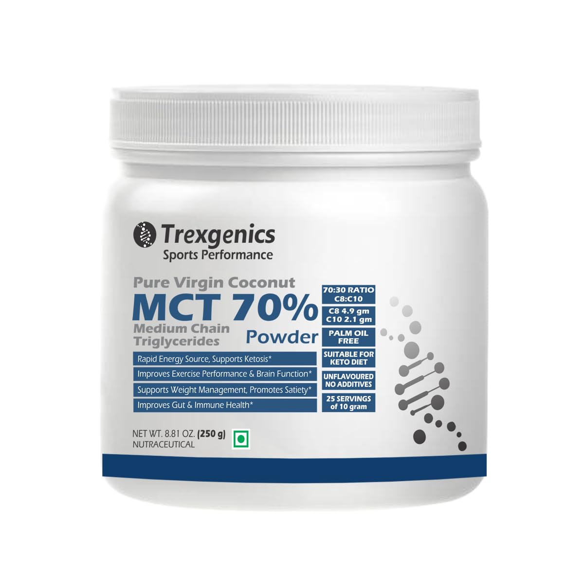 Trexgenics MCT 70% Powder container on a white background