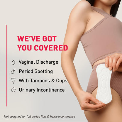 Woman holding a pad with text about product uses on a light gray background