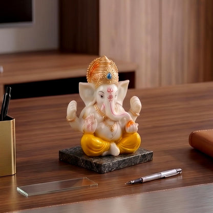 Ganesha Idol for Car Dashboard Ganesha Murti Ganpati Idol Home Decor Puja Lord Ganesh Statue Gift for Office for Office Desk Puja Room Figurine (Yellow and Cream 2.5 inches)