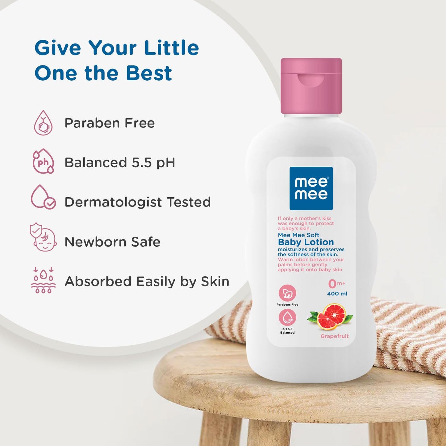 Mee Mee Baby Lotion – Moisture-Rich Cream-Lotion with Triple Botanical Moisture-Lock System | Infused with Chamomile, Olive & Grapefruit Extracts | Hypoallergenic, pH-Balanced & Alcohol-Free for Newborns & Sensitive Skin | 400 ml