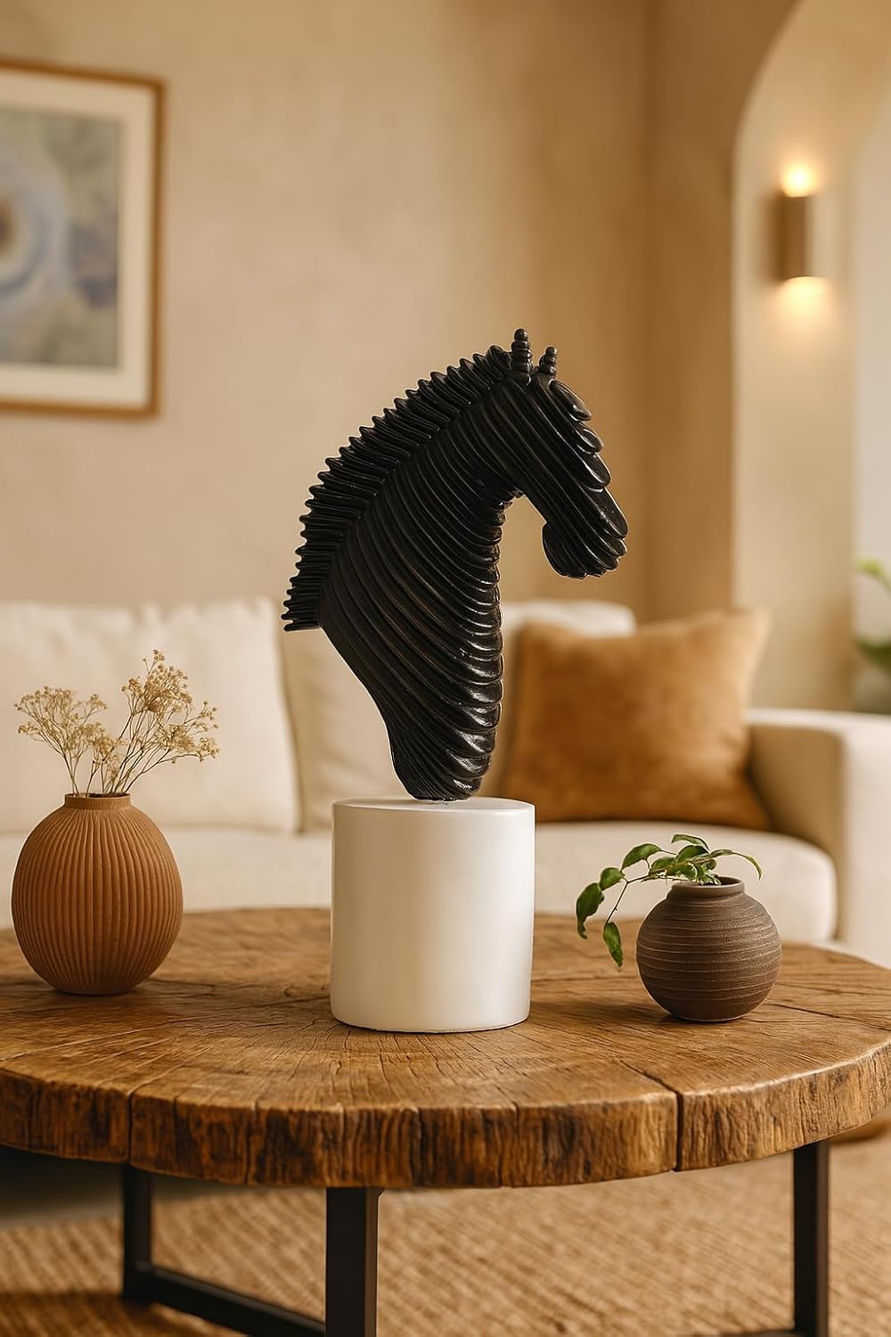 Modern Abstract Black Horse Head Figurine | Resin Home Decor Accent | Unique Art Piece for Living Room, Office, or Shelf | Sleek and Contemporary Design - Black