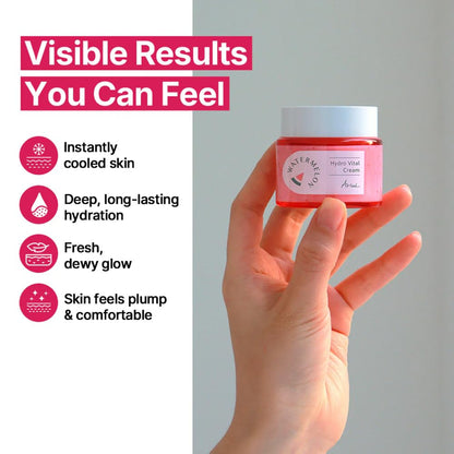 Ariul Watermelon Hydro Vital Cream (55ml) Korean Hydrating Gel Moisturizer with Watermelon Extract, Hyaluronic Acid & Niacinamide, Cooling Lightweight Face Gel Cream for Dry Dull Skin, Natural Glow Boosting Daily Moisturizer