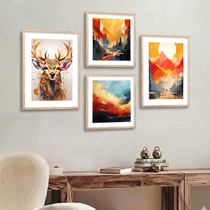 Premium Digital Paintings with Frame for Home Decoration - Painting for Living Room Bedroom Office - Painting for Wall Decoration - Pack of 4 (J)