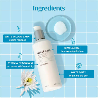 Skincare product with ingredients listed on a blue grid background
