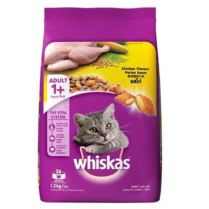 Whiskas Adult (+1 year) Dry Cat Food , Chicken Flavour, 1.2kg Pack