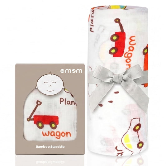 DOTMOM Newborn Baby Girl's and Boy's Super Soft Premium Organic Bamboo Swaddle Blankets Receiving Wrapper Cloth, Stroller Cover - Pack of 1 (Buses)