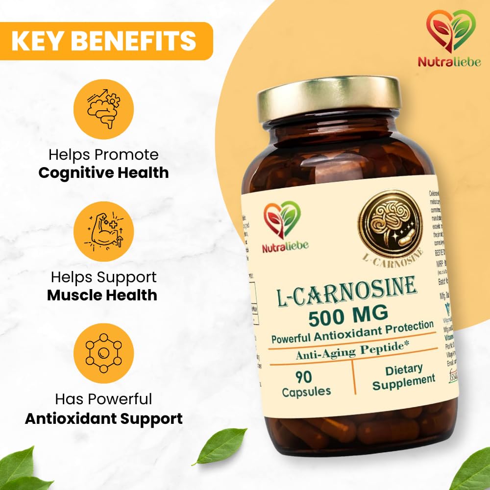 Nutraliebe L-Carnosine 500mg - Premium Antioxidant and Anti-Aging Support, 90 Capsules