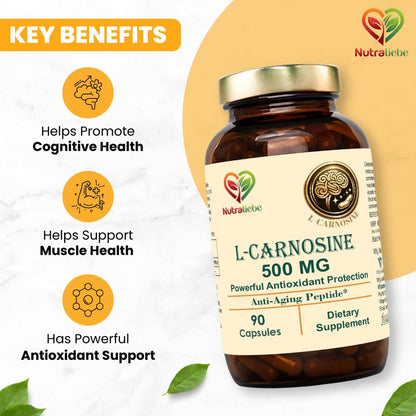 Nutraliebe L-Carnosine 500mg - Premium Antioxidant and Anti-Aging Support, 90 Capsules