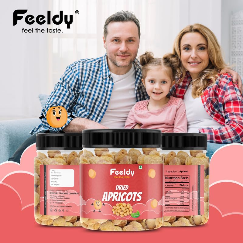 FEELDY Exotic Dried Apricots | Premium Apricot Dry Fruits (Khumani/Jardalu/Badam Bor) | Naturally Sourced, No Added Sugar | Soft & Juicy