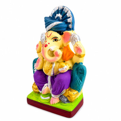 DORAYA EARTH CREATION Clay Ganpati Murti Handmade Eco-Friendly Multicolour Ganesh Idol for Home Temple, Ghar Pooja, Ganesh Chaturthi Decoration, Office Desk & Festive Gift | 6.5 Inch (6 INCH)