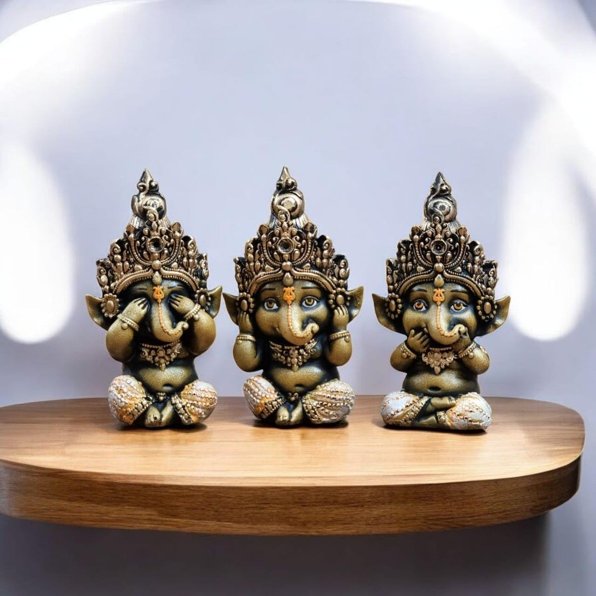 Cute Little Ganesh Idol for Home Decor | Resin Baby Ganesha Statue for Office Table, Desk, Reception & Living Room Decorative Showpiece | Hindu God Figurine 2.5x2x6 Inch (Set of 3)