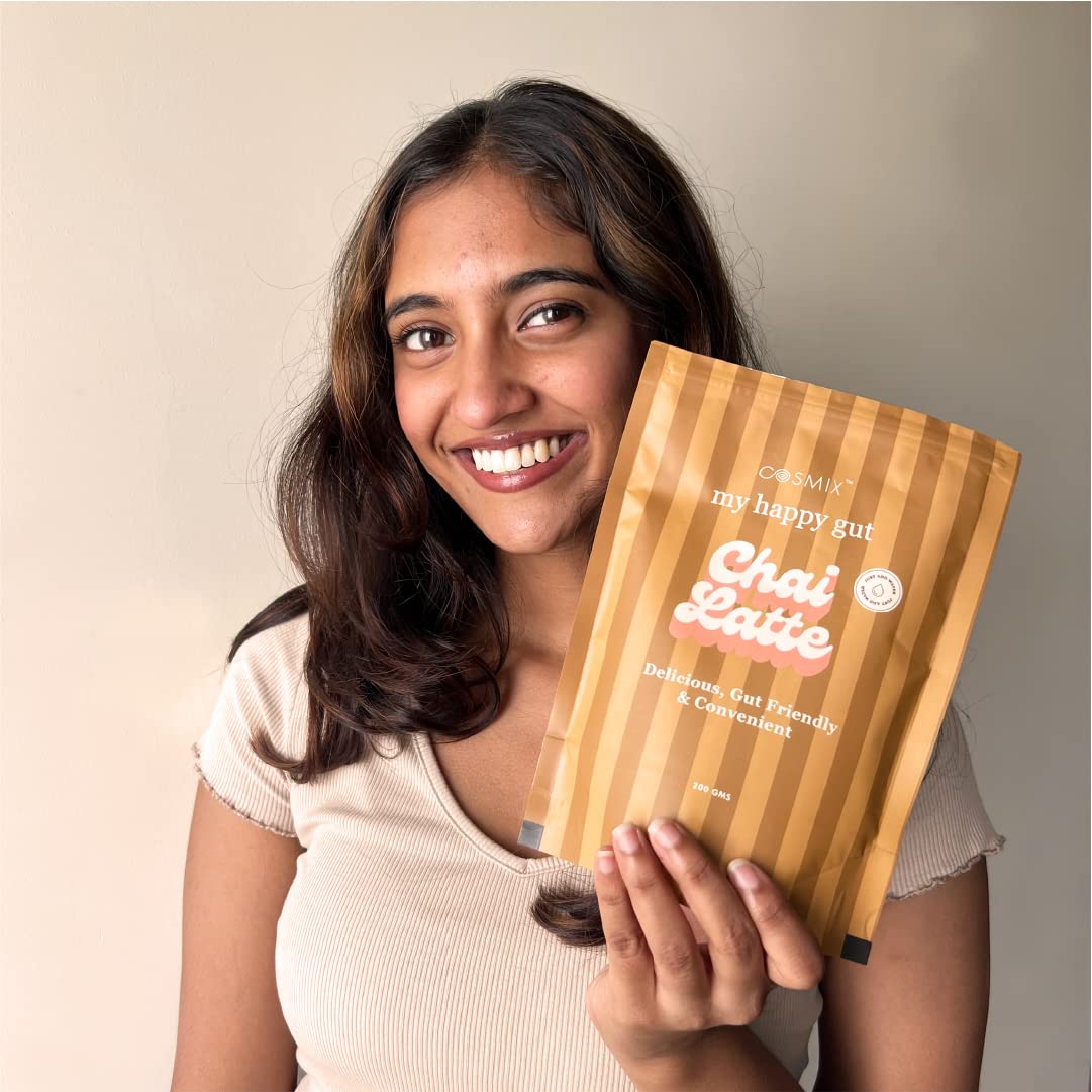 Cosmix My Happy Gut Chai Latte | For Improved Digestion & Overall Gut Health | Zero Refined Sugar, No Preservatives | Plant Based | Just add water & Enjoy (200g Pack of 1)