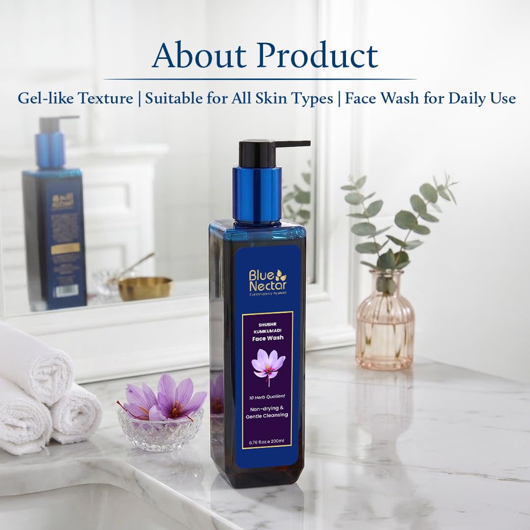 Blue Nectar Kumkumadi Brightening Face Wash with Saffron for Women & Men | Sulphate free Anti Pimple Face Cleanser (10 Herbs, 100 ml)