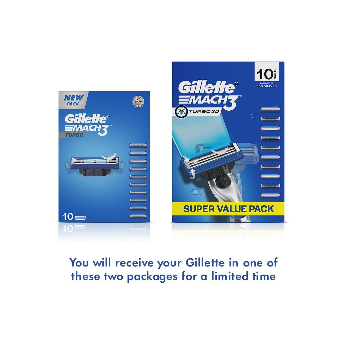 Gillette Mach3 Turbo, Pro Shaving Blades For Men | 10 Cartridges, Super Value Pack | Enhanced Lubrication | 10 Cartridges Last Up-To 150 Shaves | Your Most Comfortable Shave