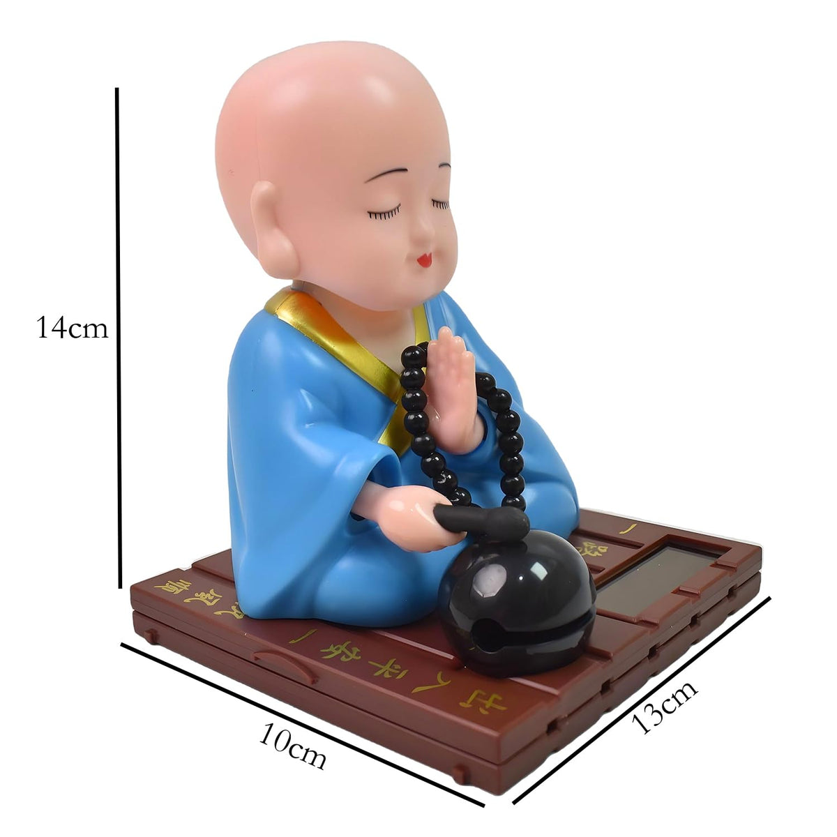 Medium Solar Powered Sitting Buddha Statue - Shaking Head Buddha Monk Statue for Car Dashboard, Home & Office Health Wealth & Prosperity, Peaceful Meditation Ornament (1Pc-Blue)