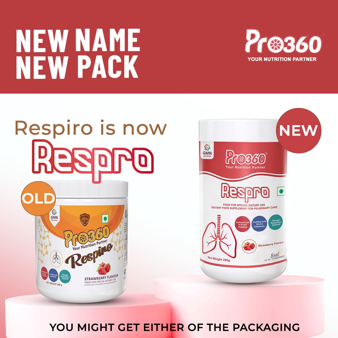 Pro360 Respro Nutritional Protein Supplement Powder with N-Acetyl L-Cysteine (NAC) for Pulmonary Care - Strawberry Flavor - 200g