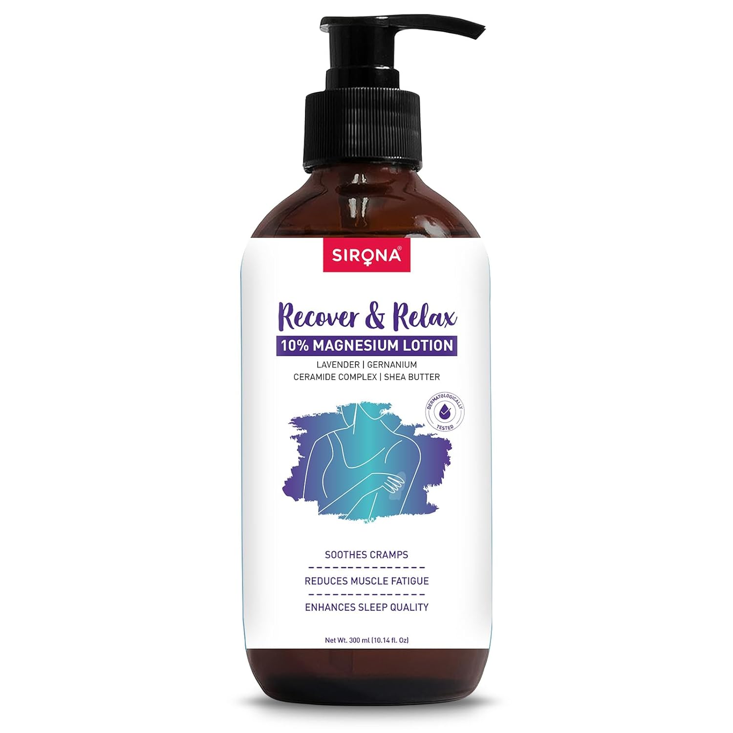 Sirona Recover & Relax 10% Magnesium Lotion bottle on a white background