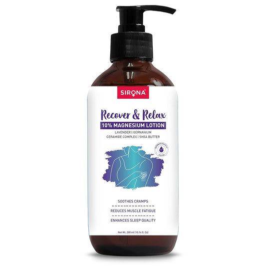 Sirona Recover & Relax 10% Magnesium Lotion bottle on a white background