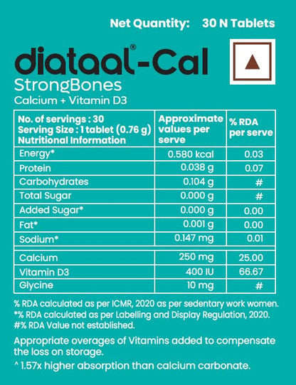 Cal StrongBones | Active Absorbable Calcium + Vit D3 for Strong bones | Calcium Tablets for Men & Women & Kids | Using Patented Japanese technology | 30 tabs