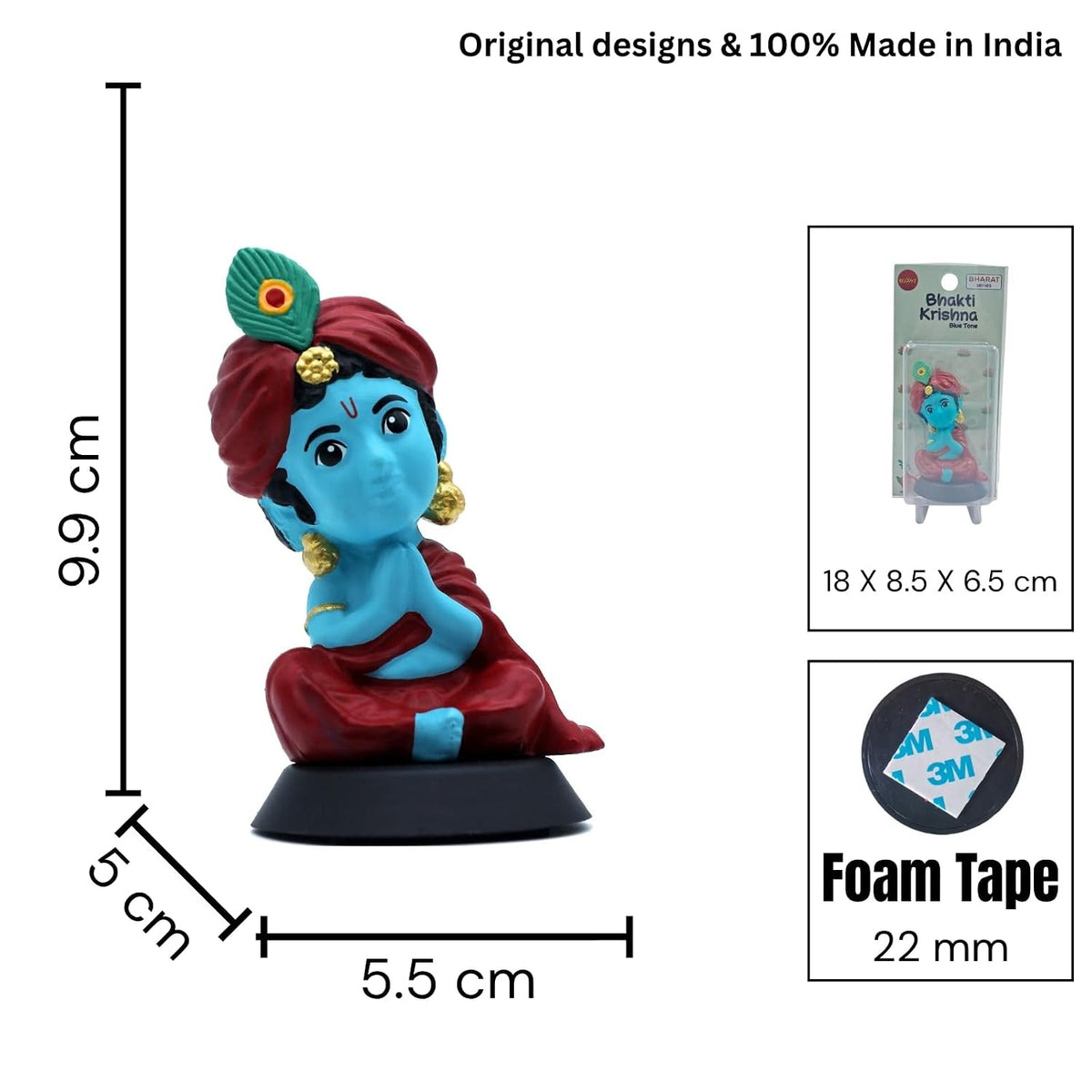 Kanha Ji Figurine Showpiece for Car Dashboard, Home Office | Krishna Murti Statue for Hindu Temple, Spiritual Decor | Gift for Devotees (Bhakti Krishna Blue Tone)