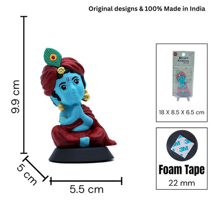 Kanha Ji Figurine Showpiece for Car Dashboard, Home Office | Krishna Murti Statue for Hindu Temple, Spiritual Decor | Gift for Devotees (Bhakti Krishna Blue Tone)